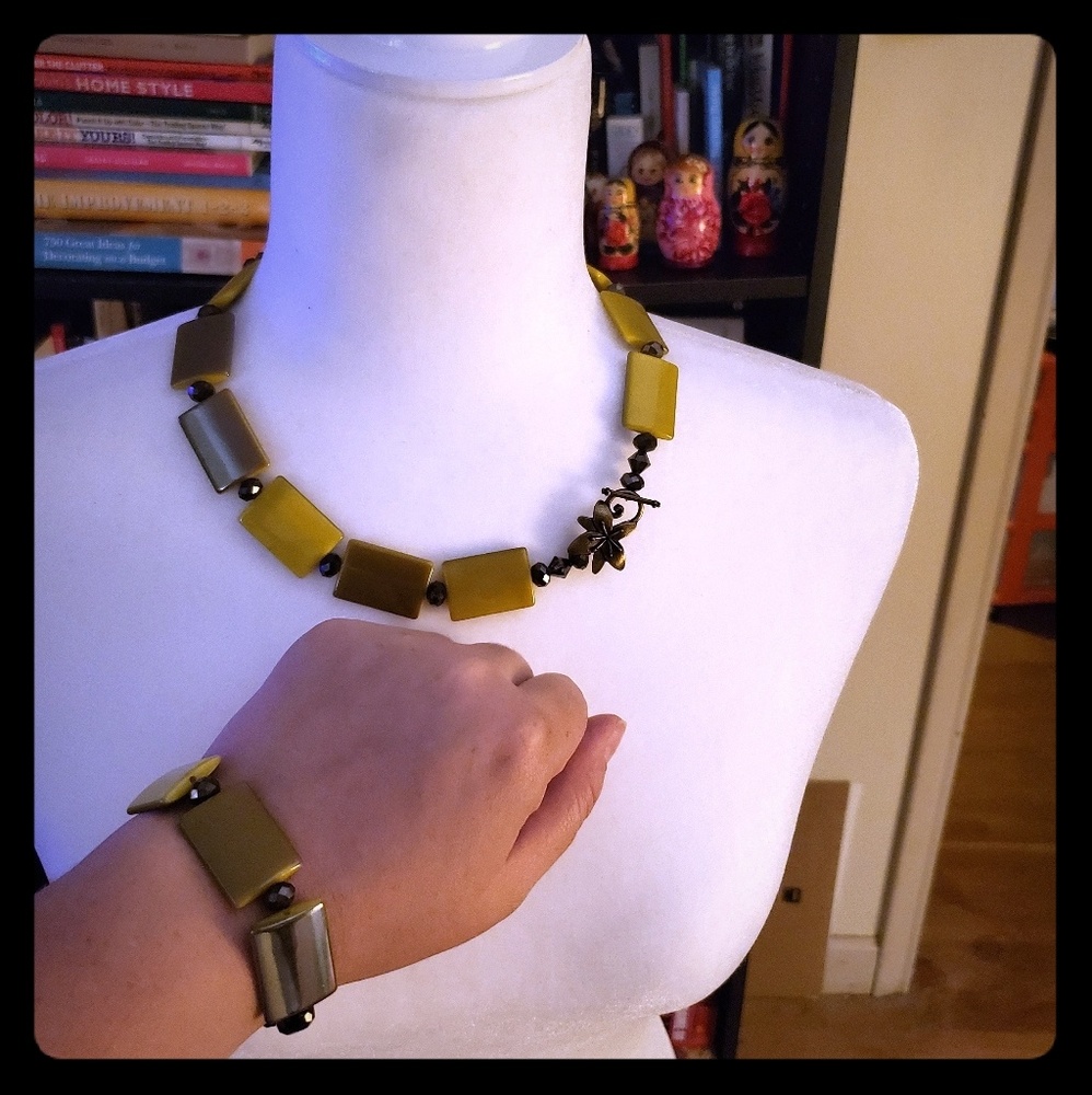 Hand-made Chartreuse Bracelet and Necklace Set